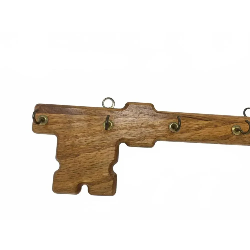 Vintage Wooden Skeleton Key Wall Rack 6 Hooks Vermillion Wood Products